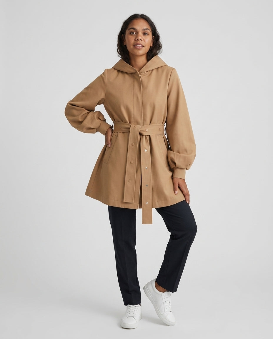 Women's Hooded Coat Belted | Mid-Length