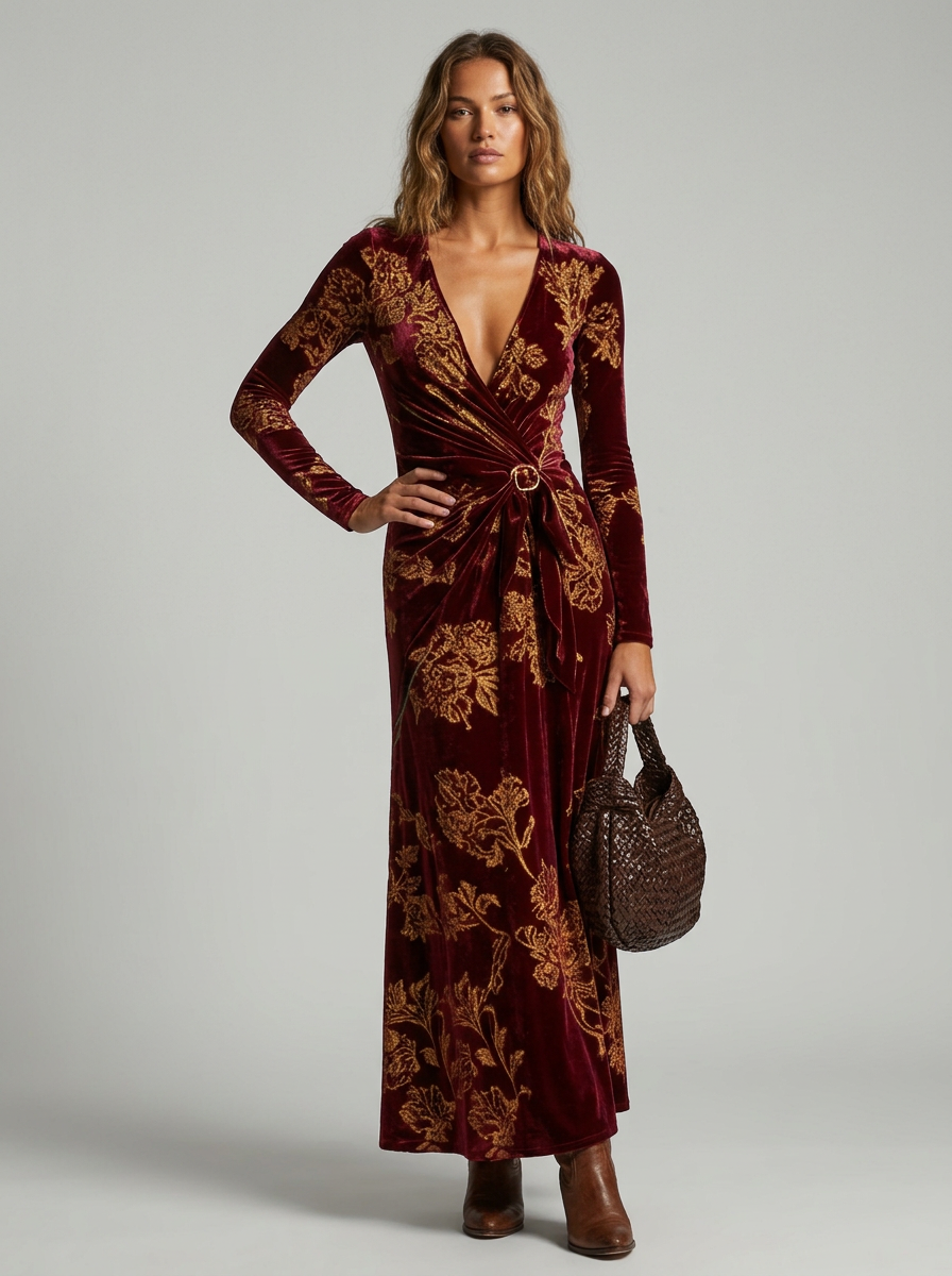 Women's Maxi Dress Long Sleeve Wrap | Floral