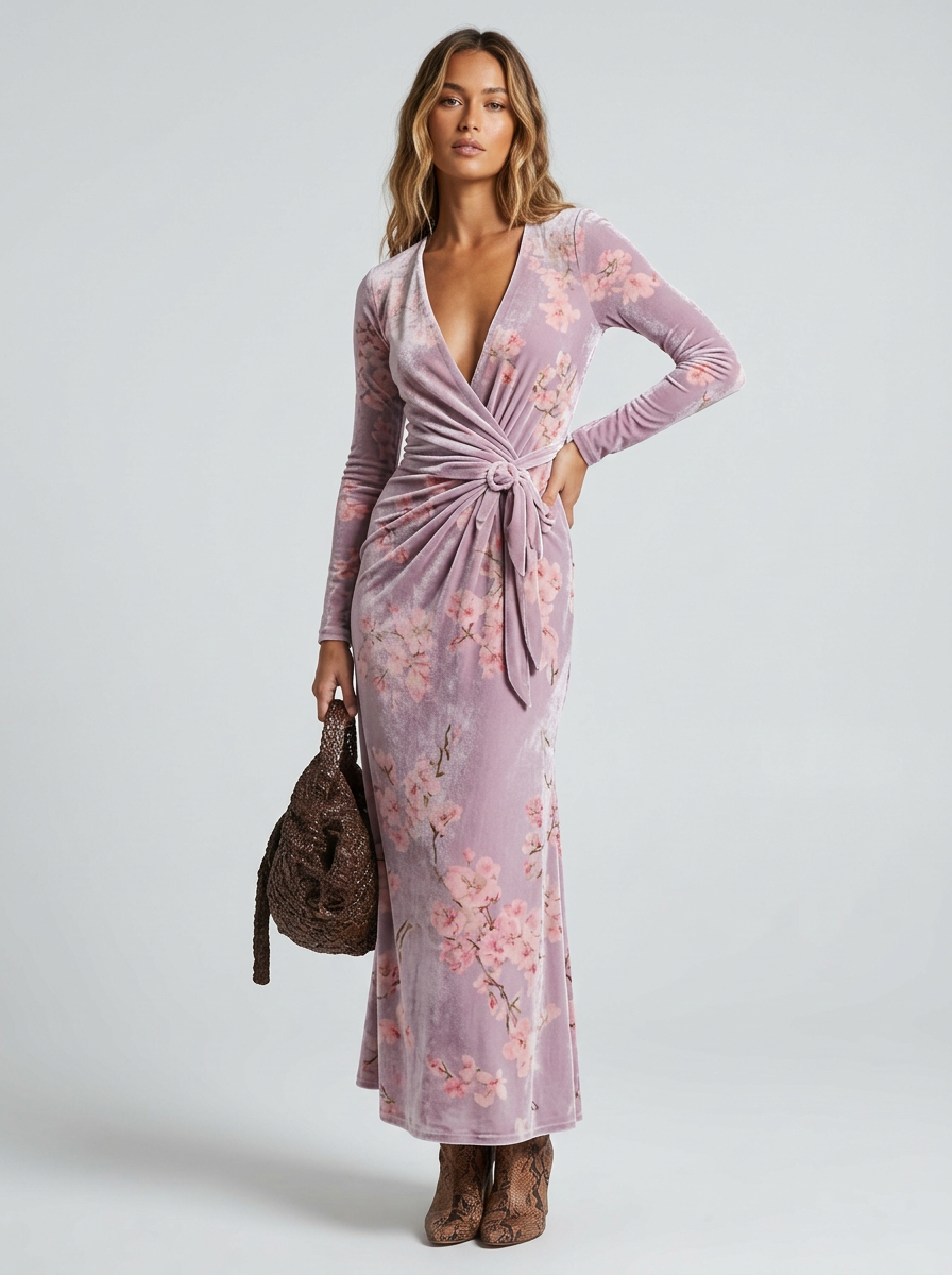Women's Maxi Dress Long Sleeve Wrap | Floral