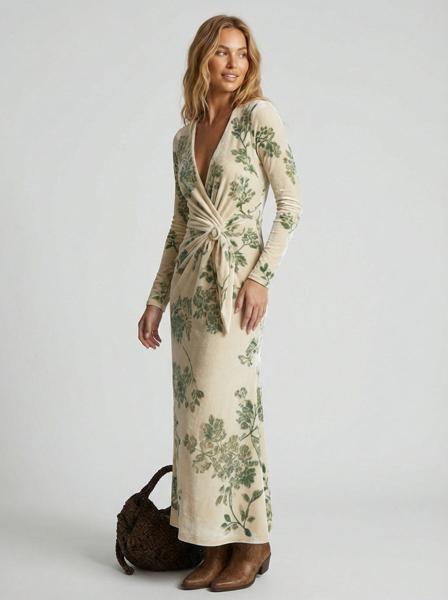 Women's Maxi Dress Long Sleeve Wrap | Floral Women's Maxi Dress Long Sleeve Wrap | Floral