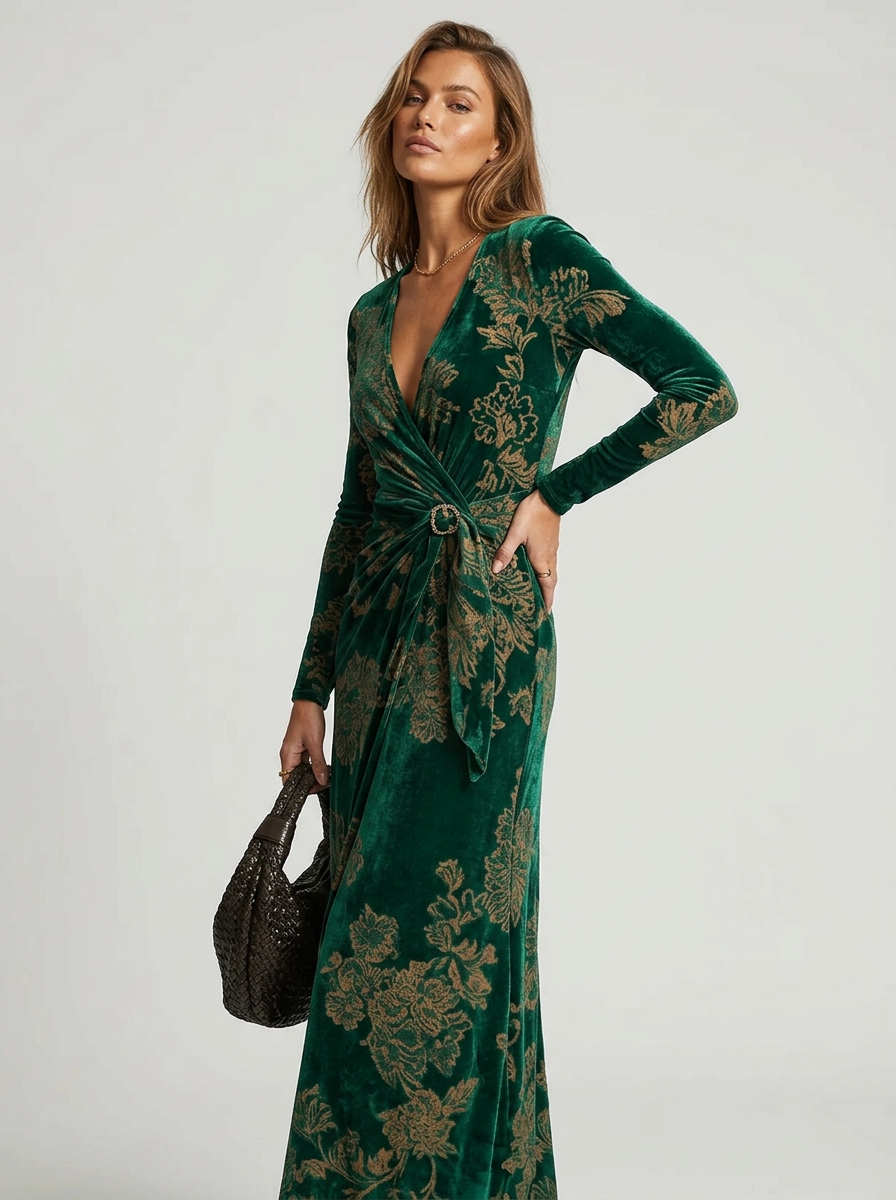 Women's Maxi Dress Long Sleeve Wrap | Floral