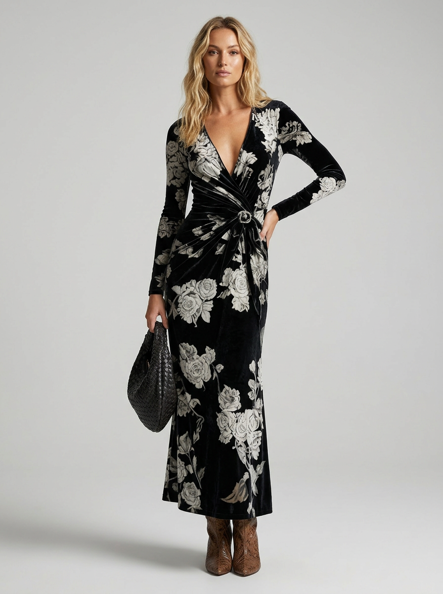 Women's Maxi Dress Long Sleeve Wrap | Floral