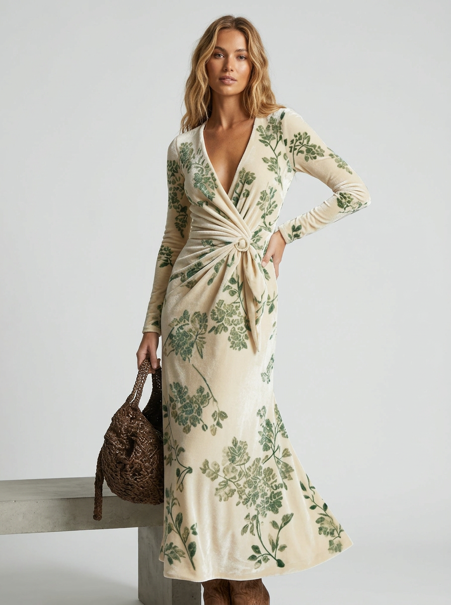 Women's Maxi Dress Long Sleeve Wrap | Floral