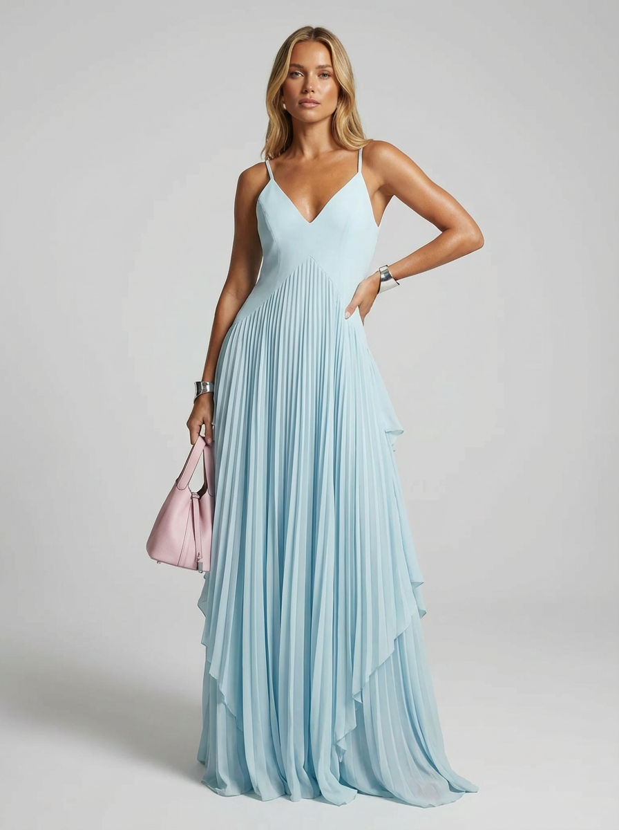 Women's Maxi Dress V-Neck Pleated | Evening