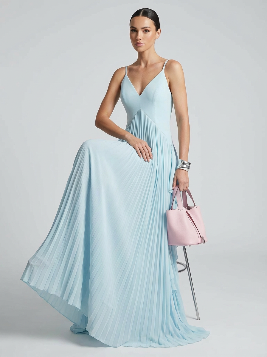 Women's Maxi Dress V-Neck Pleated | Evening