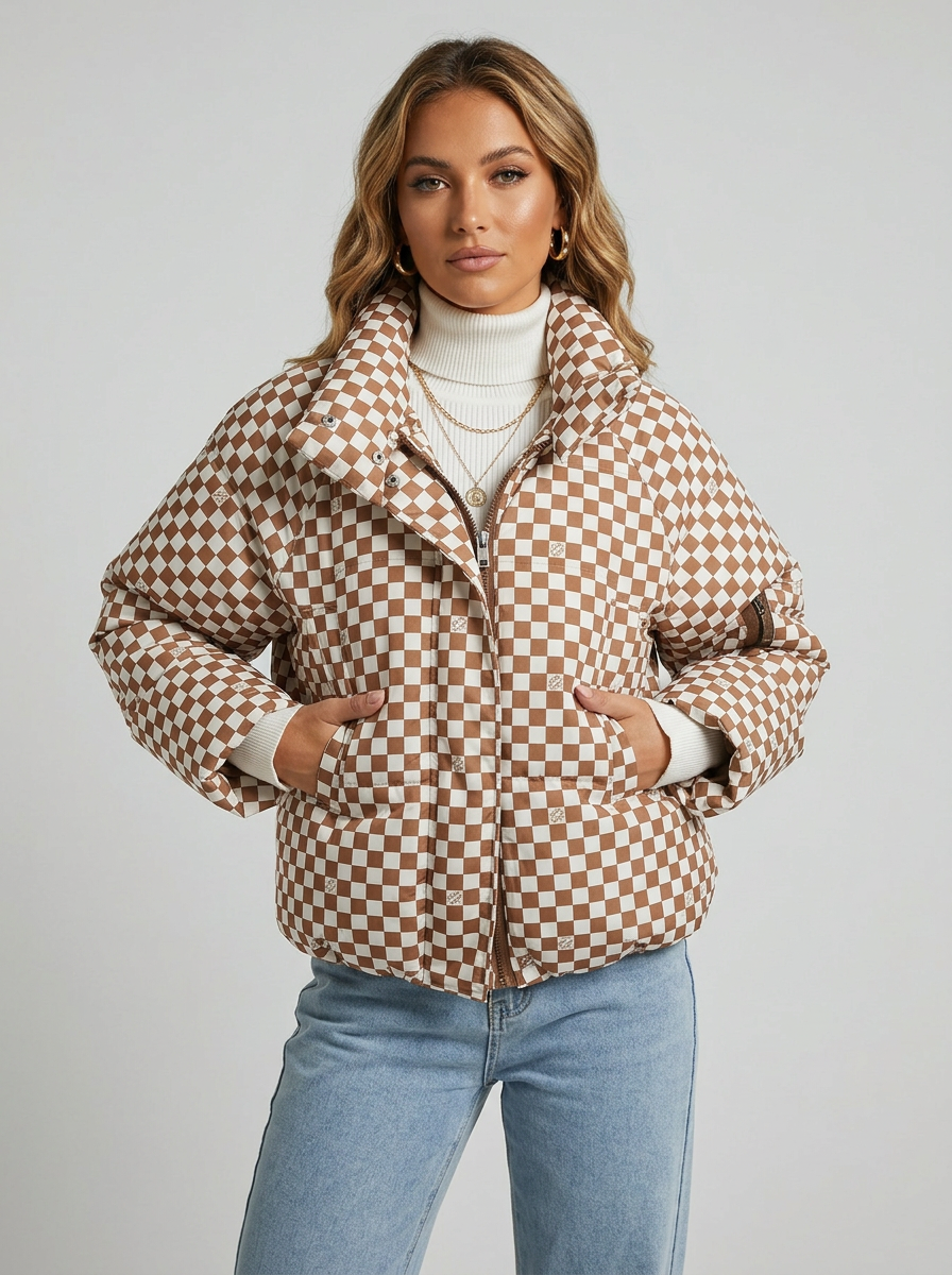 Women's Puffer Jacket Casual | Checkered